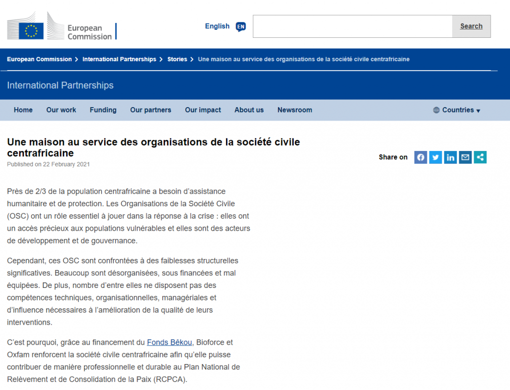 Capture d'écran du site de la Commission européenne