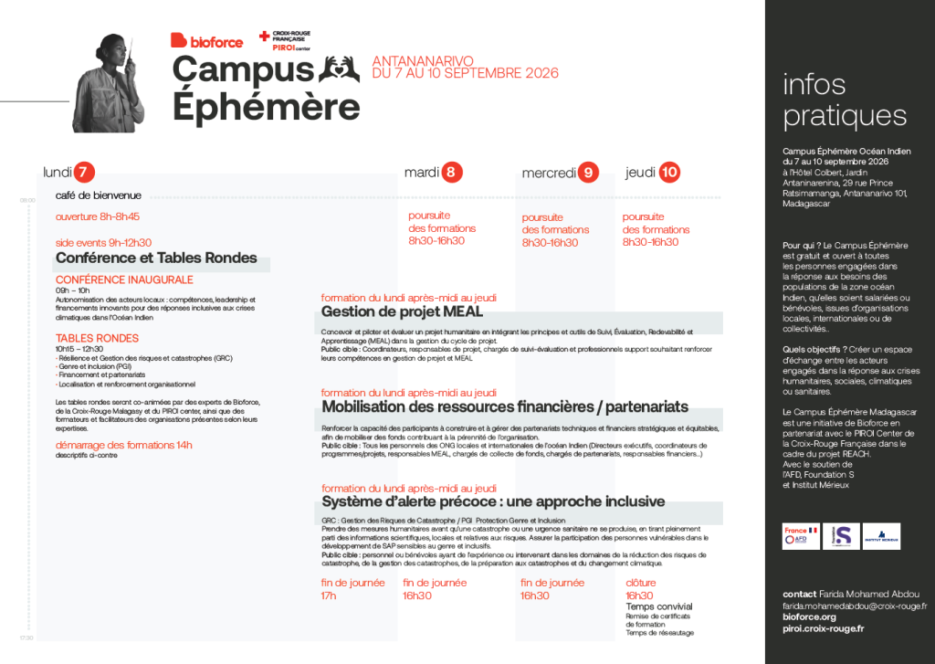 Programme du Campus éphémère Océan Indien 2026 à Madagascar du 7 au 10 septembre 2026