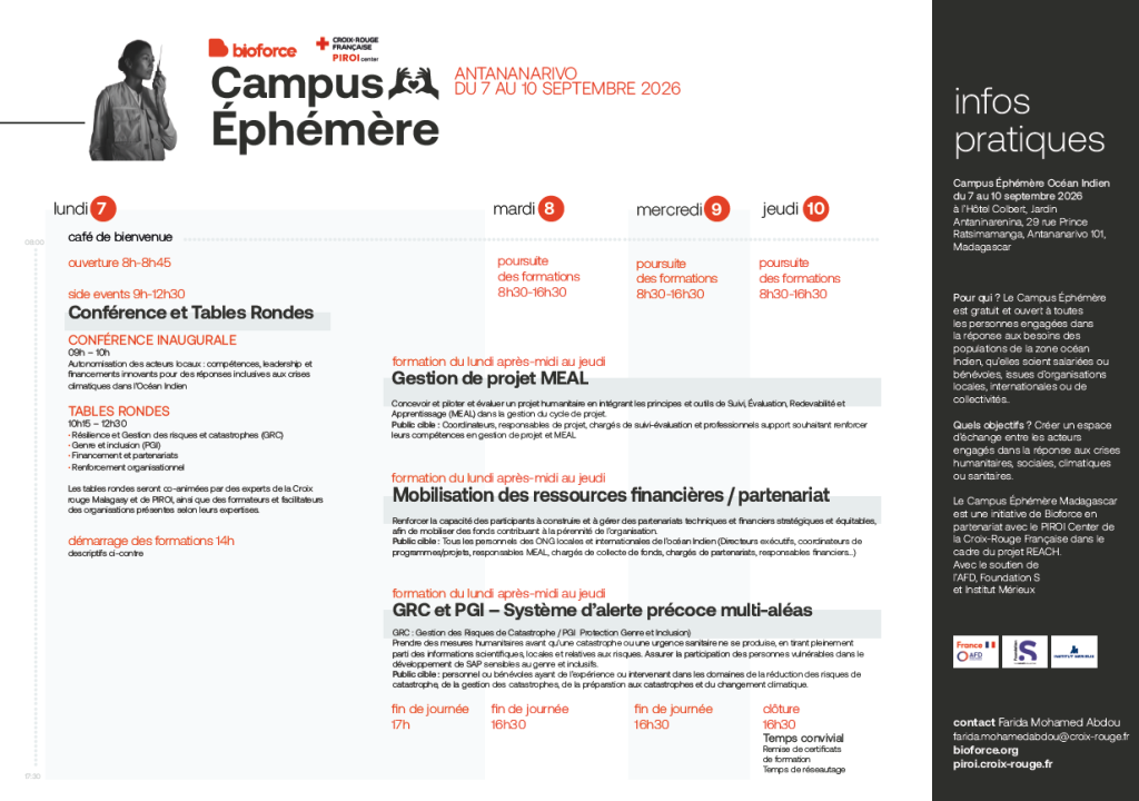 Programme du Campus éphémère Océan Indien 2026 à Madagascar du 7 au 10 septembre 2026